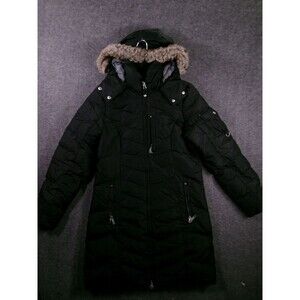 Eddie Bauer Parka Womens S Sun Valley Down Insulated Coat Hooded Black Faux Fur